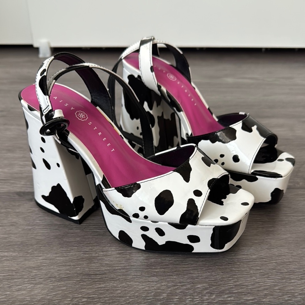 Cow Print Platform Sandals